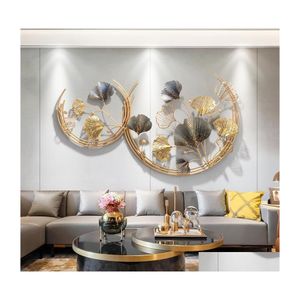 Adesivos de parede Modernos de ferro forjado ginkgo folhas penduradas ornamentos domésticos adesivos de sala de estar artesanato de entrada decoração de decoração mural dhf5e