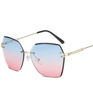 Rimless Sunglasses Women Men Fashion Gradient Shades Sunglass Vintage Casual Glasses Summer Driving Beach Ornament Brown Pink