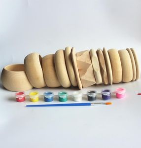 Armreif SANSHOOR 14 Designs Unvollendete Holzarmreifen Armband-Set Große Breite Durchmesser Für Frauen Kinder DIY Malerei Schmuck Handwerk