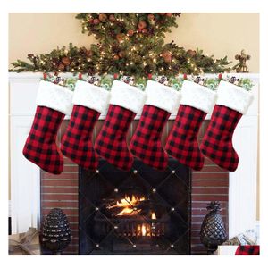 Christmas Decorations Plaid Stocking Gift Bag Xmas Tree Ornament Socks Santa Candy Home Party Drop Delivery Garden Festive Supplies Dhvby