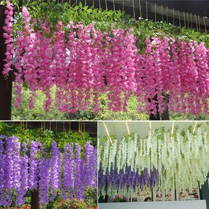 Dekorativa föremål Figurer 12st Wisteria Artificial Flower Hanging Wreath Rattan String Arch Wedding Hhome Decoration Garden 230110