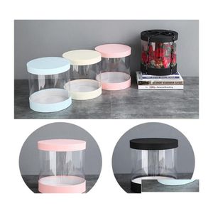 Gift Wrap Round Flower Paper Boxes Hug Florist Flowers Bucket Transparent Pvc Cake Box Ladies Presents Packing Case Lid Party Drop D Dhuiw