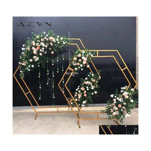 Decorative Flowers Wreaths Jarown Wrought Iron Hexagonal Arch Frame Wedding Stage Background Flower Decoration Home Party Sn Drop Dhydc