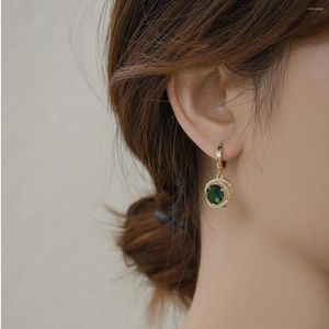 Серьги с серьгами циркон зеленый круглый круглый темперамент длинный женский ушной крючок для ушей