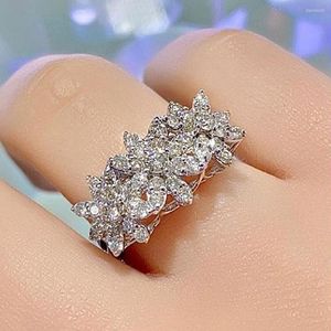 Anéis de casamento caoshi elegante anel de flor feminina com joias graciosas de zircônia deslumbrante para festa de doce