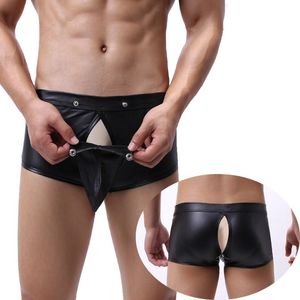 Underpants Sexy Mens Boxer Shorts Gay Underwear Erotic Temptation Open Crotch Boxers Man U Leather Big Penis Pocket Men's Boxershorts