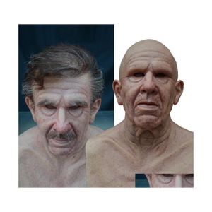 Party Masks Grandfathers Latex Scary Fl Head Cosplay For Halloween Wig Old Man Mask Bald Horror Funny Drop Delivery Home Garden Fest Dhx9M