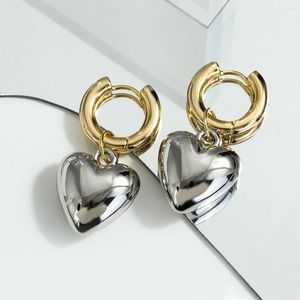 Hoop Earrings AENSOA Trendy Simple Gold Silver Color Heart Pendant Drop For Women Minimalist Metal 2023 Jewelry