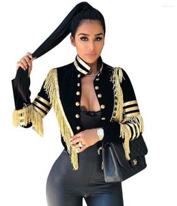 Women's Jackets Echoine Women Sexy Jacket Fashion Casual Gold Strip Tassel Coat Female Long Sleeve Military Golden Stripes Clothes 3XL