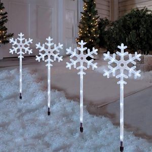 4pcs Solar Christmas Pathway Light With 4 Styles Outdoor Pentagram Ornament Ground Stake Suitable For Yard