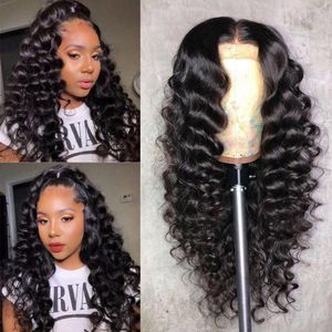 Loose Deep Wave Lace Front Wigs Transparent For Black Women T Part Curly Human Hair Wig Brazilian Remy180%