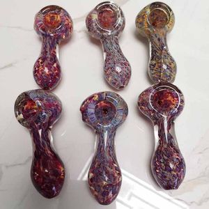 Senaste färgglada mini Pyrex Glass Pipes Oil Burner Pipe Rökningstillbehör Vackra färgade 3D -rosa lila glassked Handverktyg 2,9 tum