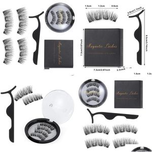 False Eyelashes 2 Pairs Magnetic Kit Without Liquid Eyeliner Fourfold Tra Thin Magnets Natural Long Fluffy Resuable Drop Delivery He Dhfvx