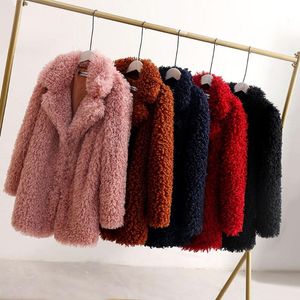 Pêlo feminino Faux Fashion Circle Wool Fuax Casaco solto de manga longa Turn colar jaqueta de colarinho de pelúcia de pelúcia de pelúcia