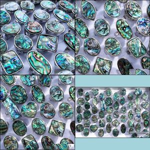 Pierścienie klastra hurtowe 12PCS Big Fashion Charm Shell Abalone Mix for Women Men Prezenty Prezenty retro biżuteria partie upuszczenie Pierścień Dhpea