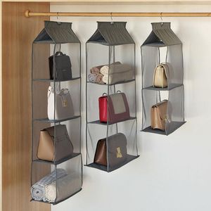 Storage Boxes 3/4 Pocket Hanging Handbag Organizer Wardrobe Closet Three-dimensional Bag Dust-proof Purse With Hanger