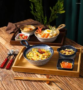 Plates Ceramic Bowl And Dish Set Japanese-style Tableware Wooden Tray Household Breakfast Plate Fruit Salad Pickle