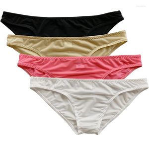 Mutande Slip bikini sexy da uomo Biancheria intima setosa senza cuciture piatte Mutandine traslucide in seta di ghiaccio a vita bassa