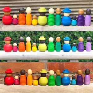 Bambole insieme Arcobaleno Piolo di legno Gioco aperto Giocattoli Nordico Decorativo Montessori Educativo per bambini 230111