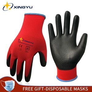 XINGYU 6 Pairs Work Gloves CE EN388 PU Coat Polyster Mechanic Manufacture Repair Safety Anti-static for Man and Women