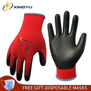 Xingyu 6 أزواج قفازات العمل CE EN388 PU Coat Polyster Mechanic Mechanic Safety Antistat