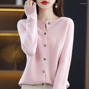 Women's Knits 2023 Autumn And Winter All-Match Cashmere Cardigan Knitted Sweater Loose Coat Women's Round Neck Pure Wool Short