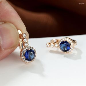Sırtlar Küpeler Eparbers Charming Round Cut Mavi Zircon Kristal Altın Renk Klipsi Vaat Mücevher Düğünü Kadınlar İçin