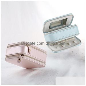 J￳ias Caixas de J￳ias Caso de Viagem Caixa Pequena Pu Couro Port￡til Organizador Double Zipper Display Para An￩is Brincos Bracelets DHGARDEN DHPDM