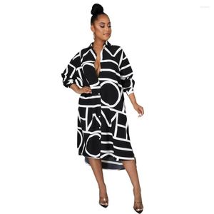 Casual Dresses European Style Loose Woman Dress Long Sleeve Vestido Spring Summer V-Neck bodycon