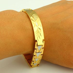 Link Bracelets Wide 7MM Gold Bracelet For Women Men . Gold/Silver Plated Exquisite Pattern Bangle Ethiopian/Africa/Arab/India Jewelry