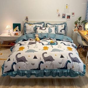 Bedding define folhas de renda floral puro algodão puro infantil de 4 peças de inverno conjunto de colcha de garotos travesseiro de meninas