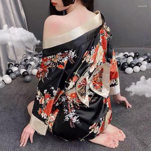 Roupas étnicas japonesas quimono cardigan Deep V imprimindo traje sexy lingerie uniforme feminino tenta de roupas de dormir tradicional manto de vestido