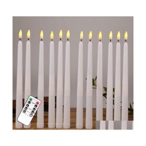 Candles 12Pcs Yellow Flickering Remote Led Plastic Flameless Taper Bougie For Dinner Party Decoration Drop Delivery Home Garden Dhw26