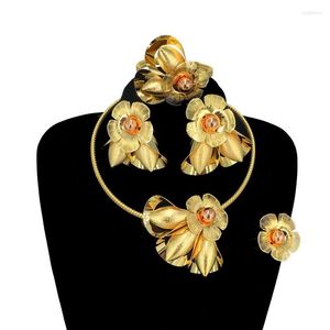 Necklace Earrings Set Mother's Day Gift Woman Jewelry Flower Earring Bracelet Wedding Dress Accessories FHK13567