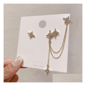 Stud Fashion Jewelry S925 Sier Post Shining Star Earrings Irregar Earhook Tassel Drop Delivery Dhsca