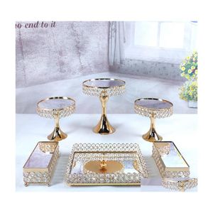 Diskplattor 6st Gold Mirror Metal Round Cake Stand Wedding Birthday Party Dessert Cupcake Pedestal Display Plate Home Decor Dro Dhos0