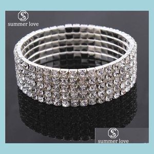 Chain Elegant Bride Shining Rhinestone Sier Color Wedding Bracelet For Women Stretch Crystal Stackable Fashion Jewelry Gift Drop Del Dh2Q9