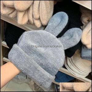 Geizige Krempe Hüte Ohr Klopfen Nette Warme Koreanische Reine Farbe Nachahmung Kaninchen Haar Gestrickte Hut Winter Drop Lieferung Mode Zubehör SC Dhit2