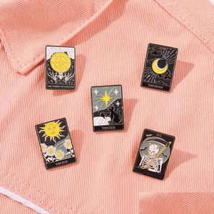 Pins broszki kreatywne kreskówki Tarot Solitaire Zestaw 5pcs złota platowane czarne kota emaliowane odznaki farby dla dziewcząt stopionowy pin lapowy dhkaz