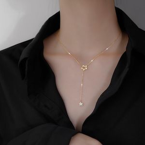 Kedjor Modaon Moving Star Cubic Zirconia Clavicle Chain Gold Silver Color Necklace For Women Girls Long Tassel Dainty Jewelry Gifts