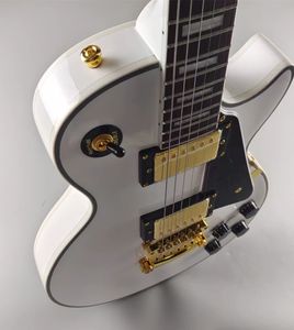 Guitarra elétrica personalizada feita de acessórios de ouro de tinta de tinta branca de mogno, disponíveis