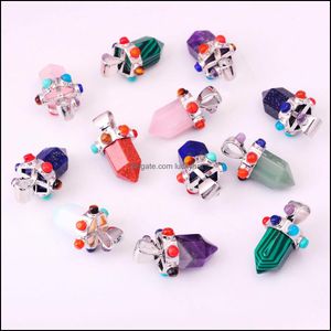 Pendant Necklaces 7 Chakra Hexagonal Stone Female Crystal Gem Treasure Jewelry Necklace Drop Delivery Pendants Dh13E