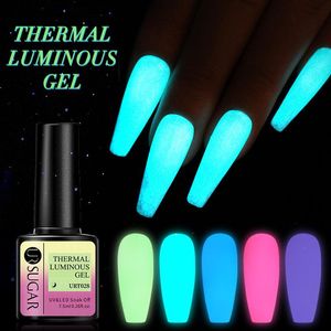 Nagelgel ur socker 7.5 ml blå lysande termisk färgförändring blötlägg av UV fluorescerande neon naglar
