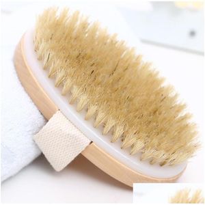 Accessori per strumenti da bagno Spazzola a secco per il corpo Setola di cinghiale naturale Pelle organica Spazzole per doccia bagnate di bambù Bagno esfoliante Soft Fu Dhztf