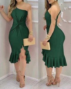 Summer Womens Solid Color Backless Dresses Ruffles Slim Fit Long Dress Banquet