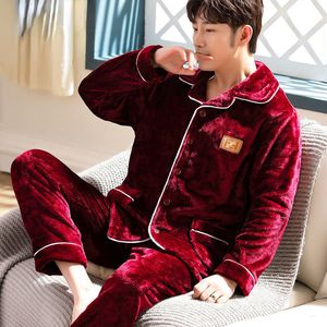 Herren -Nachtwäsche -Pyjama Sets Flanellpyjama Winter verdickter warmer Anzug lang Ärmeln lose Hauskleidung Herbst -Strickjacke 230111