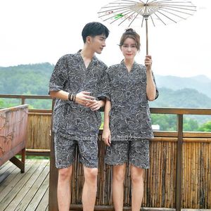 Ethnic Clothing Wave Print Cotton Japanese Kimono Jinbei Pajamas Set For Men Women Couple's V-neck Bath Yukata Sleepwear Pyjamas