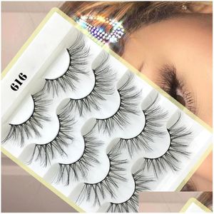 Falsche Wimpern 5 Paar 3D-Faux-Nerzhaar Natürliches langes FL-Volumen Wispies Klassische handgefertigte Wimpernverlängerung Make-up-Tools Drop Deli Dhbgq