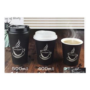 Mugs 500Ml Biodegradable Paper Coffee Cup Disposable Mug With Lid And St For Shops Drop Delivery Home Garden Kitchen Dining Bar Drink Dhtcs