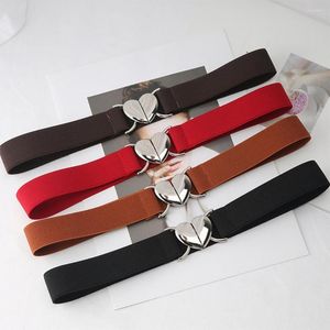 Belts Elegant Love Heart Buckle Belt For Woman Girl Metal Thin Elastic Waist Dress Coat Sweater Decorative Waistband Accessories